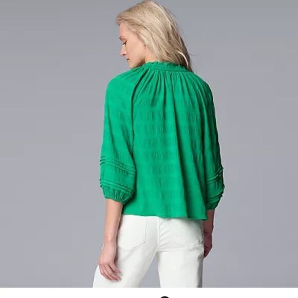 Simply Vera Vera Wang Woman’s Tie Neck Green Blouse, Size XS, NWT - Picture 2 of 10